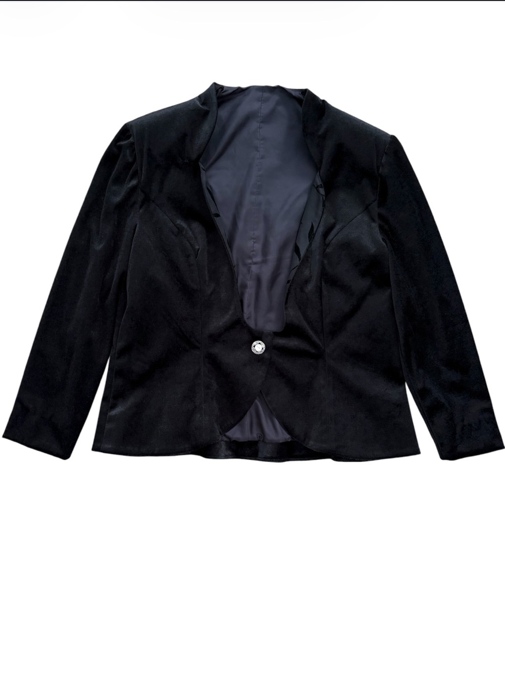 Vintage Black Velvet Rhinestone Button Blazer Jacket Whimsigoth Medium